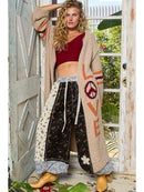 Love Letter Printed Peace Solid Berber Sweater Cardigan