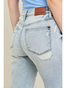 Judy Blue Mid Rise Repair Stitch Detail Destroy Single Cuff Bf