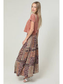 Printed Maxi Skirt with Side Slit - Espresso