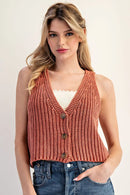 Button Down Sleeveless Sweater Top