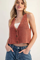 Button Down Sleeveless Sweater Top