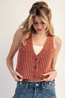 Button Down Sleeveless Sweater Top