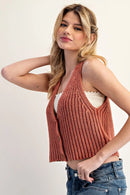 Button Down Sleeveless Sweater Top