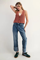 Button Down Sleeveless Sweater Top