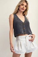 Button Down Sleeveless Sweater Top