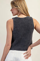 Button Down Sleeveless Sweater Top