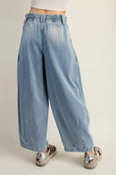 Mineral Washed Pleated Denim Pants