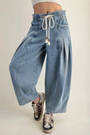 Mineral Washed Pleated Denim Pants