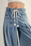 Mineral Washed Pleated Denim Pants
