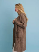 Cable Knit Hooded Cardigan with Large Buttons
