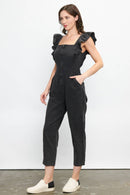 Ruffled Washed Cotton Jumpsuit with Front Zipper