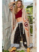 Love Letter Printed Peace Solid Berber Sweater Cardigan