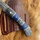Pocket Knife Grey and Blue Wood 6.5'' Damascus Steel Knife