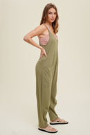 Ribbed Knit Jumpsuit w/ Pockets - Olive