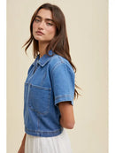 Collared Denim Top with Pockets