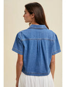 Collared Denim Top with Pockets