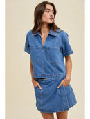 Collared Denim Top with Pockets