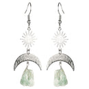 Sun and Moon Earring with Rough Stones and Silver Finish- Green Aventurine