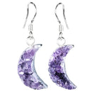 Sterling Silver and Amethyst Druzy Small Moon Earrings