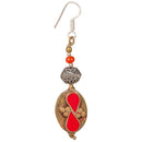 Coral Oval Brass Inlaid Nepali Earrings