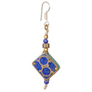 Lapis/TQ Diamond Brass Inlaid Nepali Earrings