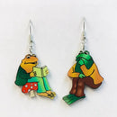 Frog Friends Chatting Reading Books Earrings