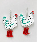 Acrylic Hen wearing Boots Earrings
