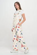 Delightful Spring Picnic Print Overalls