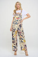 Beige Floral & Bird Print Overall