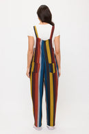 MULTI-COLOR STRIPE PRINT TUNIC OVERALLS