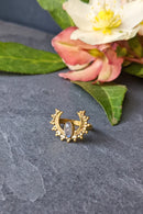 Labradorite Stone with Spotted Brass Horn Ring