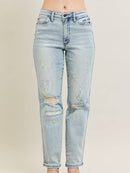 Judy Blue Mid Rise Repair Stitch Detail Destroy Single Cuff Bf