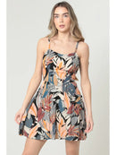 Basque Waist Tropical Print Sundress