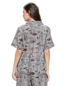 Button Up Blouse Mushroom Print Striped