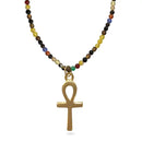 Egyptian Ankh On Petitie Agate Beaded Necklace