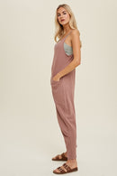 Ribbed Knit Jumpsuit w/ Pockets - Woodrose
