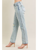 Judy Blue Mid Rise Repair Stitch Detail Destroy Single Cuff Bf