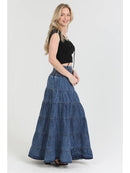 Tiered A Line Maxi Skirt - Denim