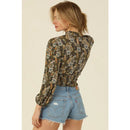Hi Neck Cut Out Long Sleeve Top- Olive
