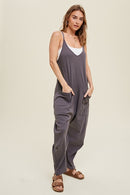 Ribbed Knit Jumpsuit w/ Pockets - Charcoal