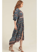 V Neck Twist Front Cut Out Hi Lo Maxi Dress W Slit