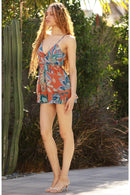 V Neck Open Tie Back Lace Trim Romper