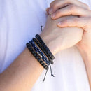 Aadi Blue Woven Navy and Black Beads Mens Bracelet Set