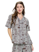 Button Up Blouse Mushroom Print Striped