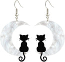 Acrylic Black Cat on the Moon Earrings