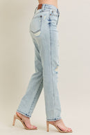 Judy Blue Mid Rise Repair Stitch Detail Destroy Single Cuff Bf