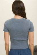 Washed Ribbed Short Sleeve Cropped Knit Tee
