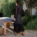 Embroidered Ruffle Maxi Smocked Dress with Sheer Sleeves