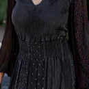 Embroidered Ruffle Maxi Smocked Dress with Sheer Sleeves
