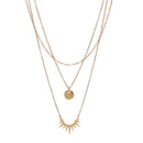 Triple chain Necklace with Disc and Sunburst Pendants